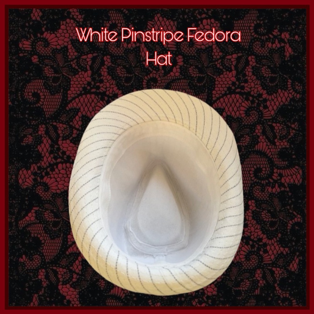 White Pinstripe Fedora Hat - Picture 3 of 3